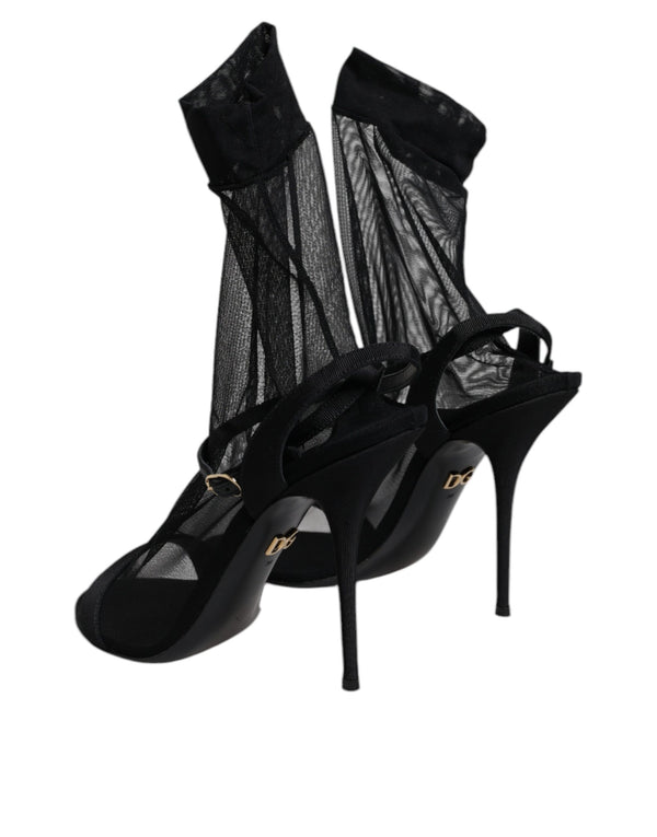 Schwarz Tüll Stretch Heels Sandalen Schuhe