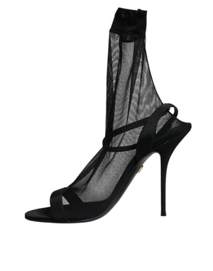 Schwarz Tüll Stretch Heels Sandalen Schuhe