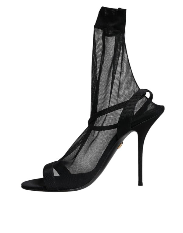 Schwarz Tüll Stretch Heels Sandalen Schuhe