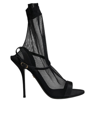 Schwarz Tüll Stretch Heels Sandalen Schuhe