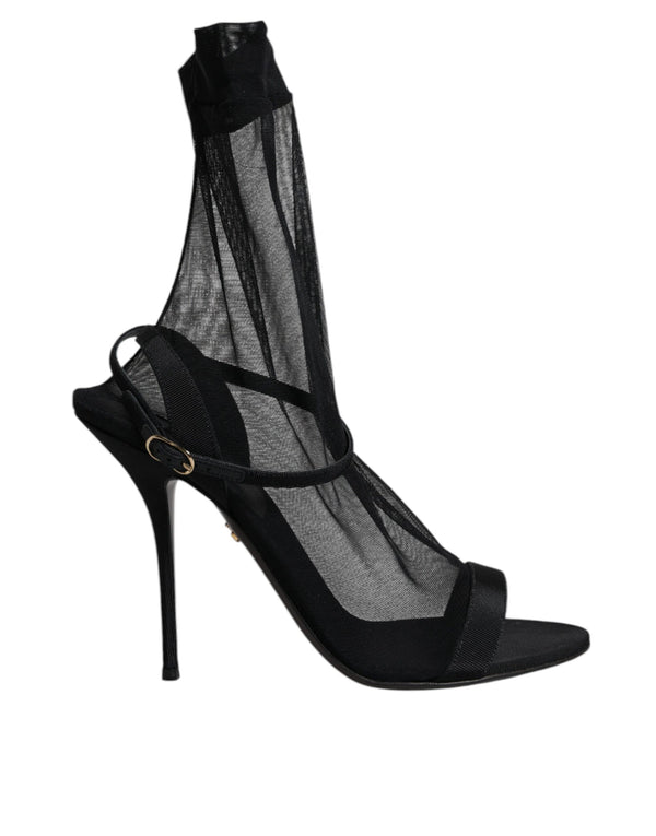 Schwarz Tüll Stretch Heels Sandalen Schuhe