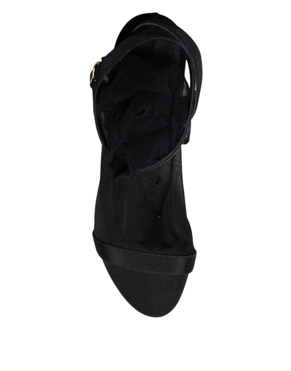 Schwarz Tüll Stretch Heels Sandalen Schuhe