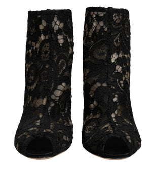 Schwarz Floral Spitze Absätze Stiefeletten Schuhe