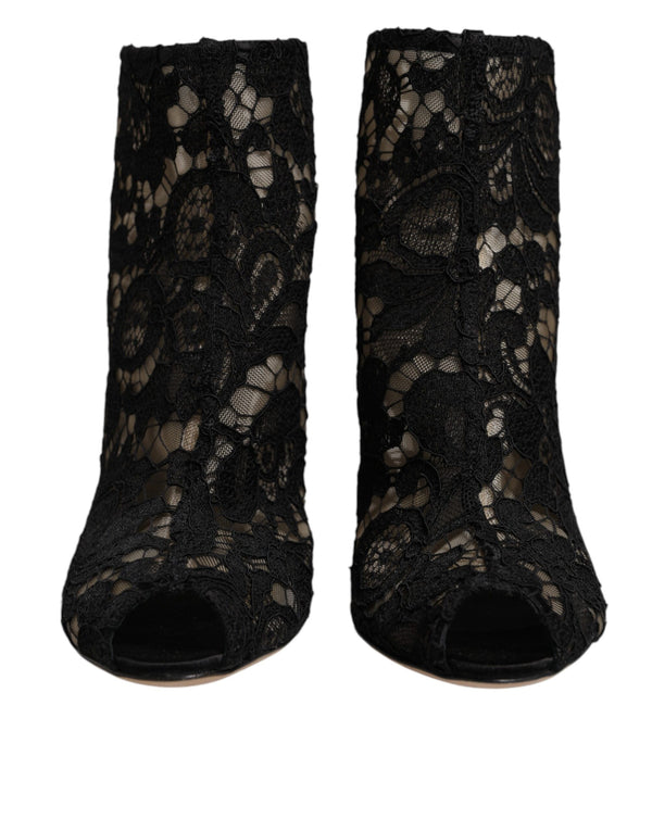 Schwarz Floral Spitze Absätze Stiefeletten Schuhe