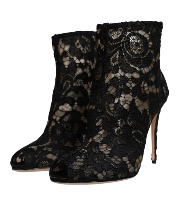Schwarz Floral Spitze Absätze Stiefeletten Schuhe