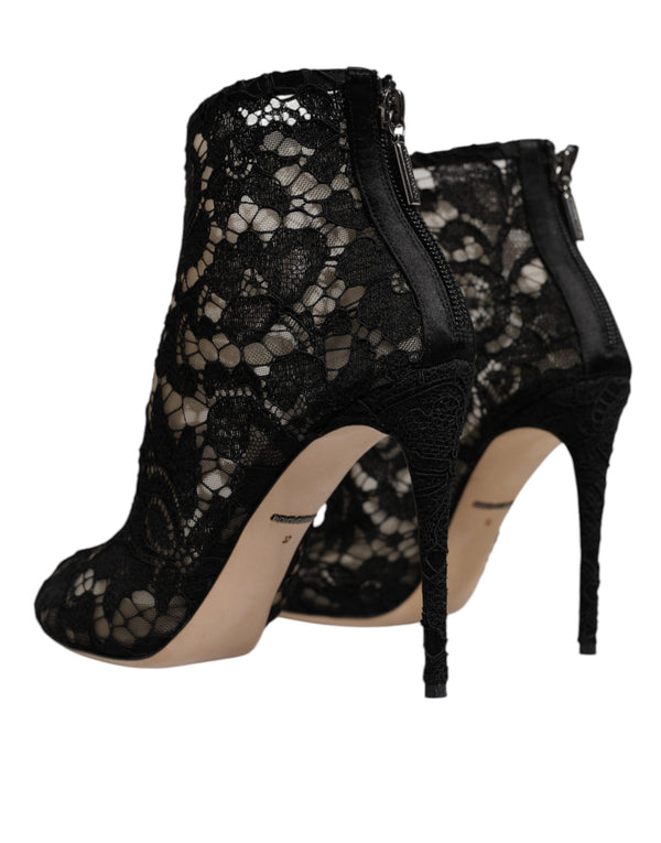 Schwarz Floral Spitze Absätze Stiefeletten Schuhe