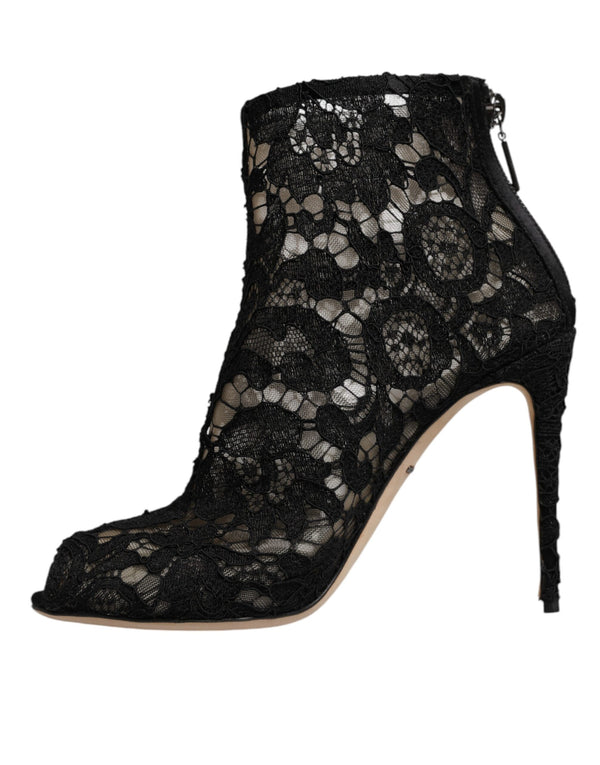Schwarz Floral Spitze Absätze Stiefeletten Schuhe