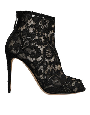 Schwarz Floral Spitze Absätze Stiefeletten Schuhe