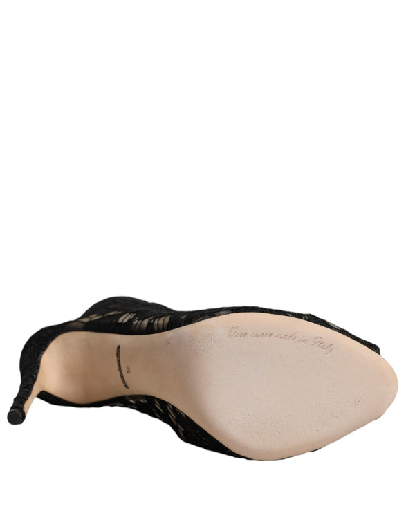 Schwarz Floral Spitze Absätze Stiefeletten Schuhe