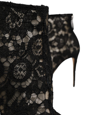 Schwarz Floral Spitze Absätze Stiefeletten Schuhe