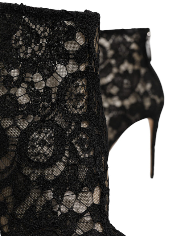 Schwarz Floral Spitze Absätze Stiefeletten Schuhe