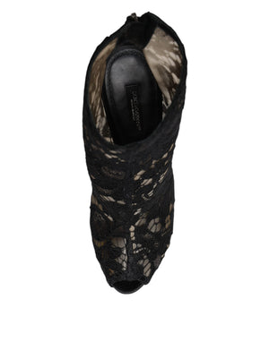 Schwarz Floral Spitze Absätze Stiefeletten Schuhe