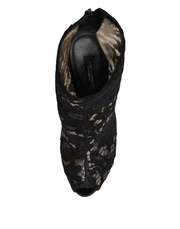 Schwarz Floral Spitze Absätze Stiefeletten Schuhe