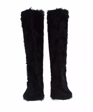 Schwarz Xiangao Lammfell Leder Stiefel Schuhe