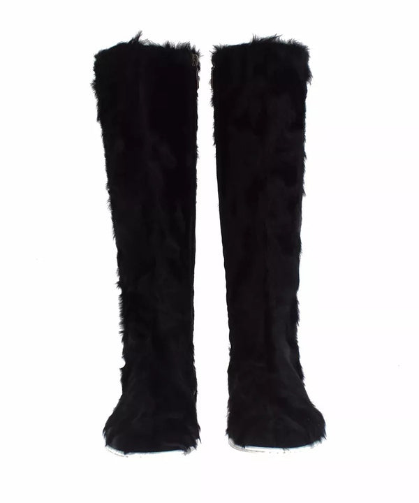 Schwarz Xiangao Lammfell Leder Stiefel Schuhe