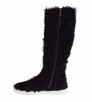 Schwarz Xiangao Lammfell Leder Stiefel Schuhe