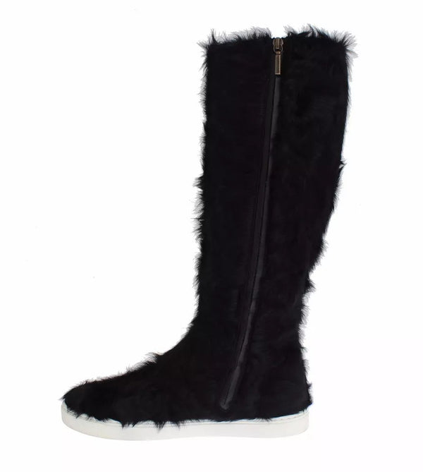 Schwarz Xiangao Lammfell Leder Stiefel Schuhe
