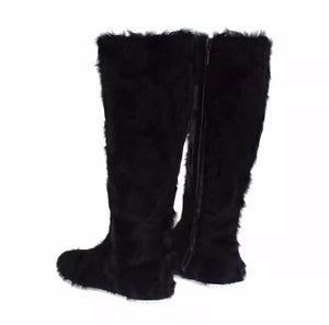 Schwarz Xiangao Lammfell Leder Stiefel Schuhe