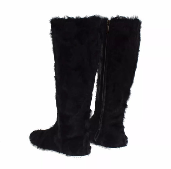 Schwarz Xiangao Lammfell Leder Stiefel Schuhe