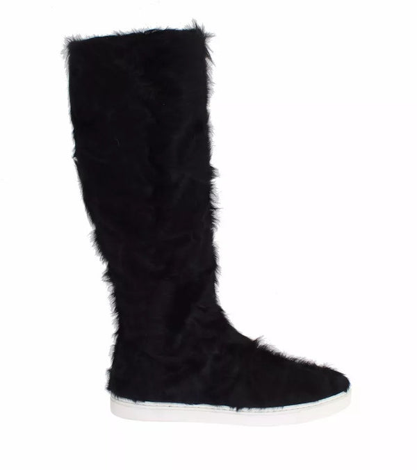 Schwarz Xiangao Lammfell Leder Stiefel Schuhe