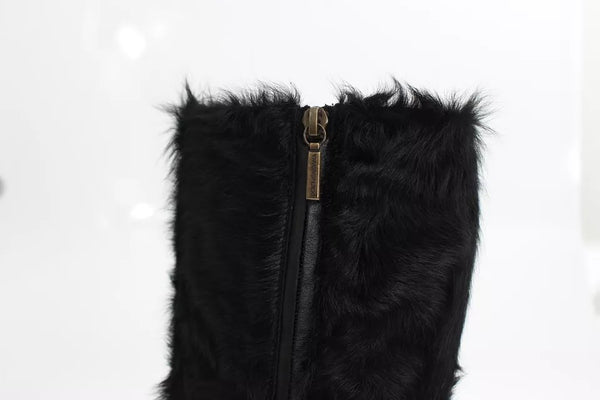 Schwarz Xiangao Lammfell Leder Stiefel Schuhe