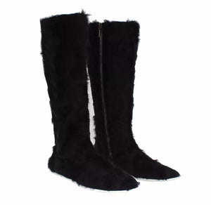 Schwarz Xiangao Lammfell Leder Stiefel Schuhe