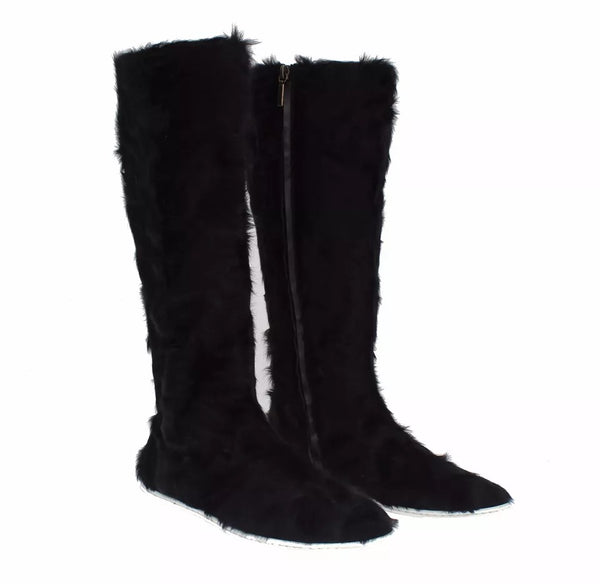 Schwarz Xiangao Lammfell Leder Stiefel Schuhe