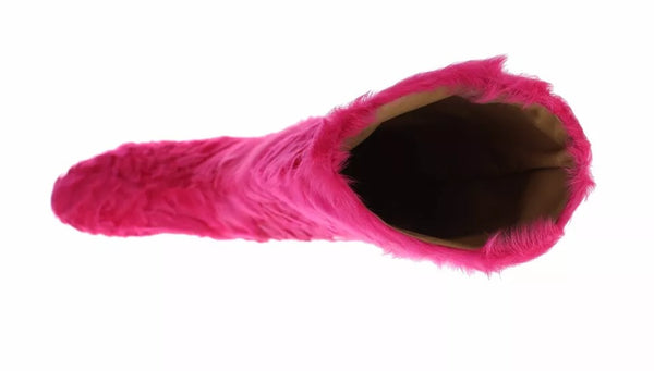 Rosa Lammfell Leder Flache Stiefel Schuhe
