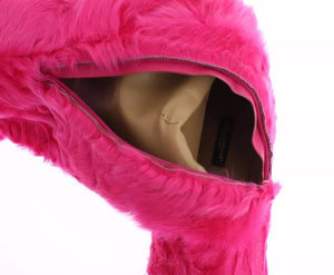 Rosa Lammfell Leder Flache Stiefel Schuhe