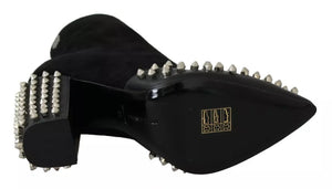 Schwarz Wildleder Nieten Absätze Stiefeletten Schuhe