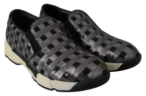Silber Schwarz Slip-on Sequence Design Sneakers Schuhe