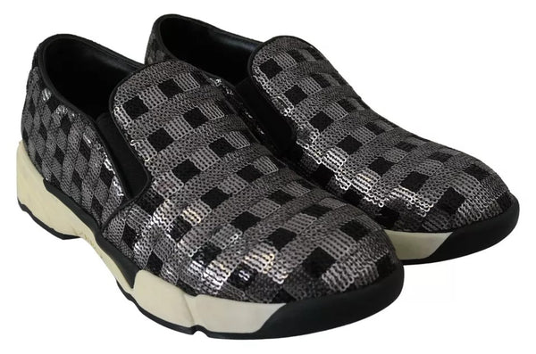 Silber Schwarz Slip-on Sequence Design Sneakers Schuhe