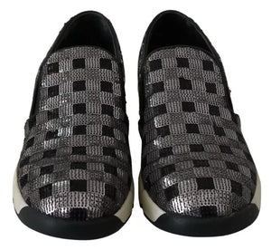 Silber Schwarz Slip-on Sequence Design Sneakers Schuhe