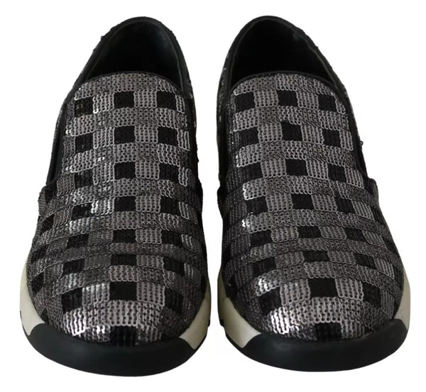 Silber Schwarz Slip-on Sequence Design Sneakers Schuhe