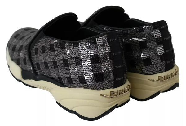 Silber Schwarz Slip-on Sequence Design Sneakers Schuhe