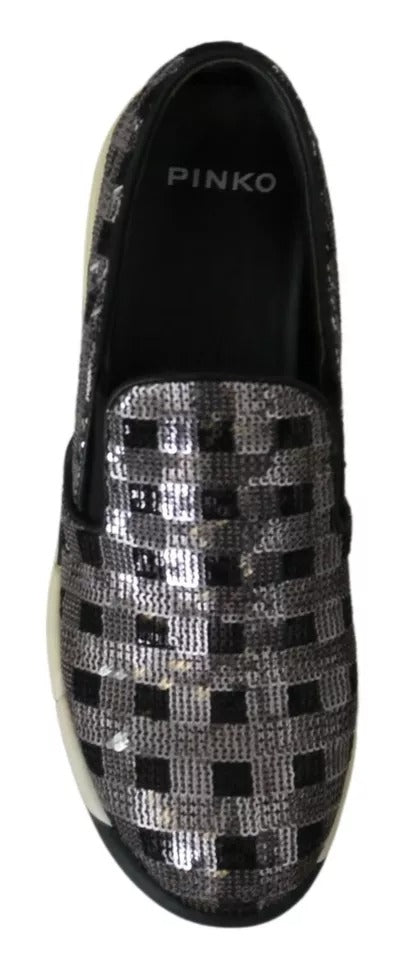 Silber Schwarz Slip-on Sequence Design Sneakers Schuhe