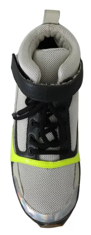 Fog Gray Neon Grün Schwarz Lace-Up Strap Schuhe