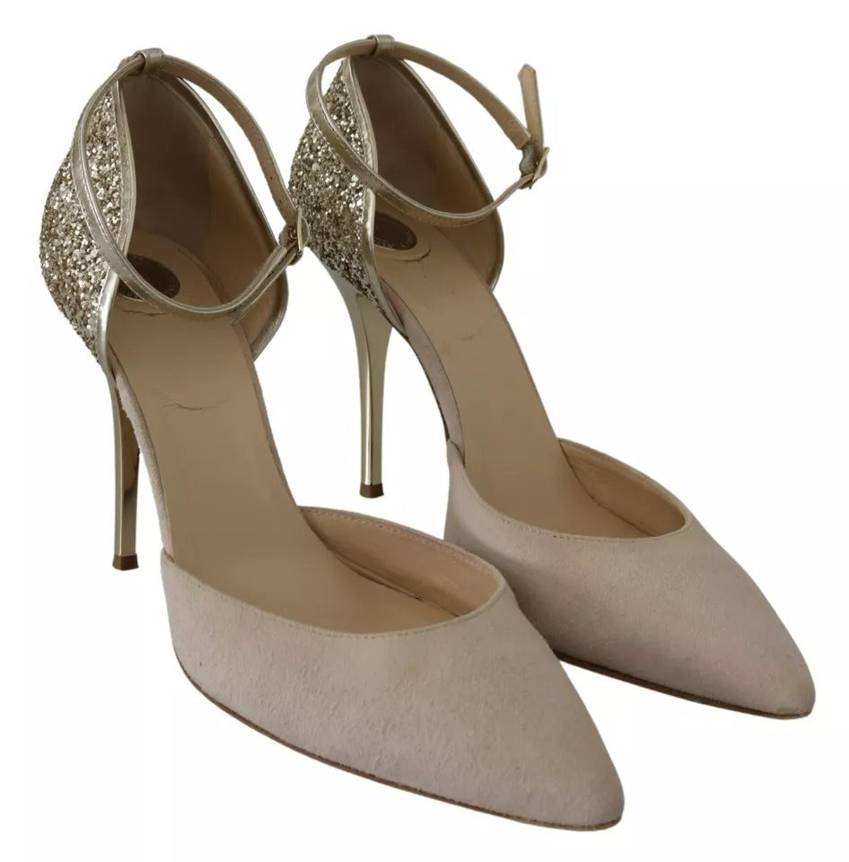 Beige Leinen Knöchelriemen High Heels Schuhe