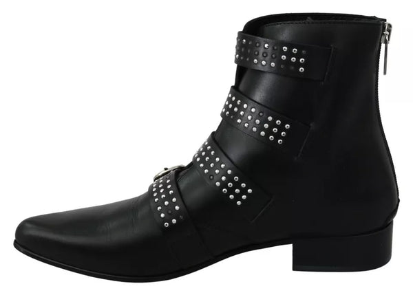 Schwarz Mode geschnallt Reißverschluss Stiefeletten Schuhe