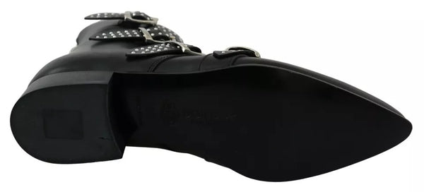 Schwarz Mode geschnallt Reißverschluss Stiefeletten Schuhe