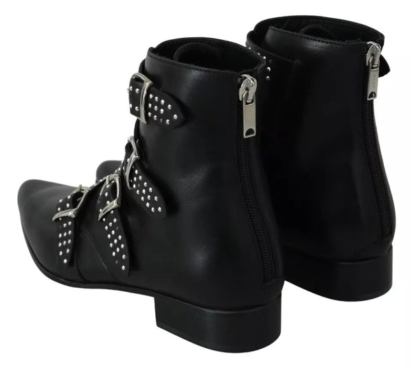 Schwarz Mode geschnallt Reißverschluss Stiefeletten Schuhe