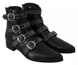 Schwarz Mode geschnallt Reißverschluss Stiefeletten Schuhe