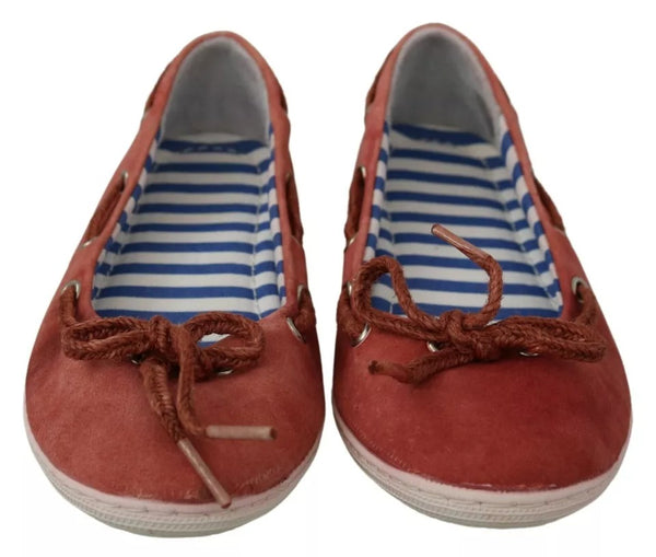 Koralle Wildleder Spitze Schleife Loafers Ballett Wohnung Schuhe