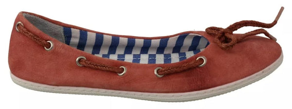 Koralle Wildleder Spitze Schleife Loafers Ballett Wohnung Schuhe