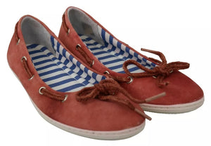 Koralle Wildleder Spitze Schleife Loafers Ballett Wohnung Schuhe