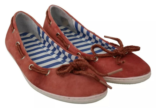 Koralle Wildleder Spitze Schleife Loafers Ballett Wohnung Schuhe