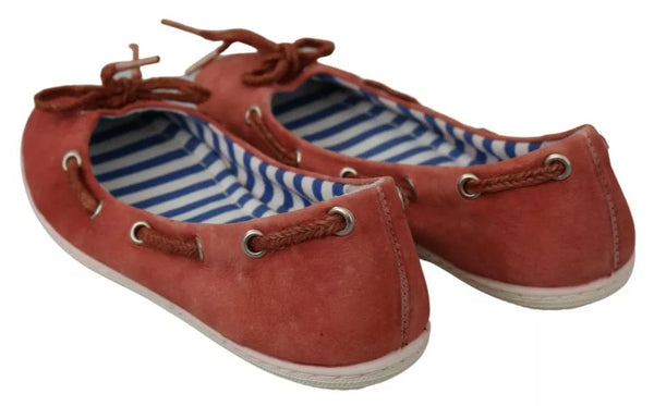 Koralle Wildleder Spitze Schleife Loafers Ballett Wohnung Schuhe