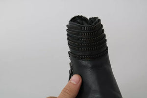 Schwarz Leder Reißverschluss Stiefeletten Schuhe