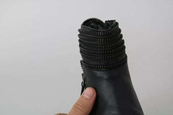 Schwarz Leder Reißverschluss Stiefeletten Schuhe