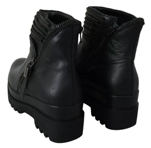 Schwarz Leder Reißverschluss Stiefeletten Schuhe